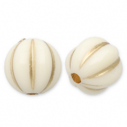 8 mm acrylic beads round with lines Off White-Gold