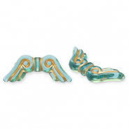 Acrylic beads angel wings Teal Blue-Gold