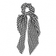 Scrunchie hair tie  with ribbon Black-Off White