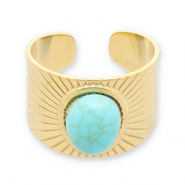 Stainless steel rings with imitation natural stone Gold-Turquoise