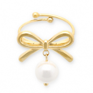 Stainless steel rings bow with pearl Gold-White