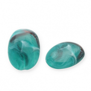 Acrylic beads oval Teal Green-White