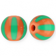 12 mm acrylic beads with stripes Warm Orange-Green