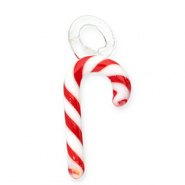 Glass charms candy cane Red-White