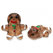 Glass beads gingerbread man Brown-White