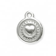 Stainless steel charms round with heart Silver