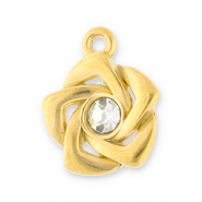 Stainless steel charms rose with strass Gold-Transparent