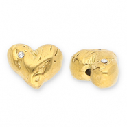 Stainless steel beads heart with strass Gold-Transparent