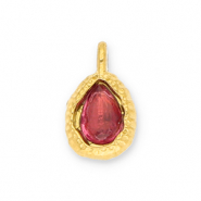 Stainless steel charms drop with facet Gold-Dark Pink