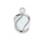 Stainless steel charms round Cat's Eye Silver-Milky White