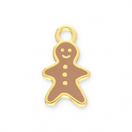 DQ European metal charms gingerbread man Gold-Brown (Nickelfree)
