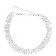 Brass TQ metal choker with strass Silver-Crystal