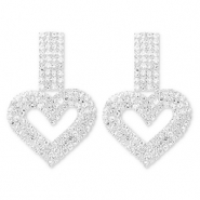 Eco-brass® metal earrings / earpins with strass heart Silver-Crystal