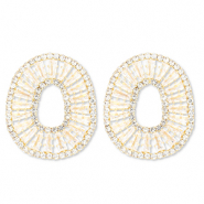 Eco-brass® metal earrings / earpins with zirconia oval Gold-Crystal