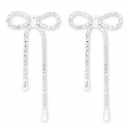 Eco-brass® metal earrings / earpins with strass bow Silver-Crystal