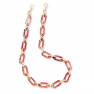 Trendy acrylic phone cord Coral Red-Gold