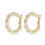 Trendy earrings beaded twisted White-Gold