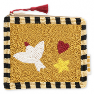 BY31® Pouch bird with heart & star Mustard Brown-Light Gold-Black-Multicolour