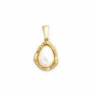 Stainless steel charms with imitation pearls Gold-White