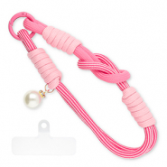 Trendy phone cord with pearl incl. insert Pink Multicolour-White-Ivory White