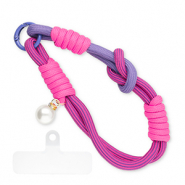 Trendy phone cord with pearl incl. insert Dark Pink-Purple-Ivory White