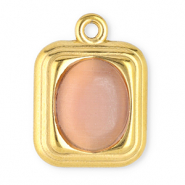 Stainless steel charms rectangle with natural stone Cat's eye Gold-Vintage Pink