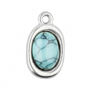Stainless steel charms oval with natural stone howlite Silver-Light Blue