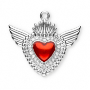 Stainless steel charms sacred heart with wings Silver-Red-Crystal