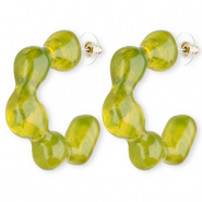 Trendy resin earrings / earpins Multicolour Green