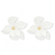 Trendy resin earrings / earpins flower White-Gold