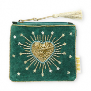 BY31® Pouch heart with stars Dark Green-Light Blue-Gold