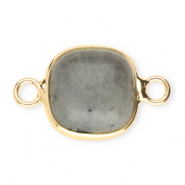 Natural stone charms connector 12x12mm Grey-Gold