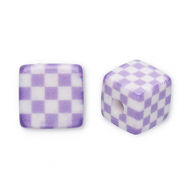 Acrylic beads square with cubes Purple-White