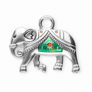Stainless steel charms elephant Silver-Turquoise Green