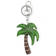 Leather keychain palmtree Dark Brown-Green-Sand Beige