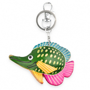 Leather keychain fish Green-Dark Cyan Blue-Pink-Yellow
