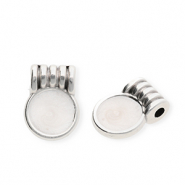 DQ® European metal charms round Antiek Zilver-Pearl White (Nikkelvrij)