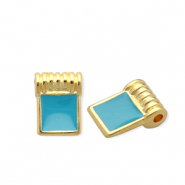 DQ® European metal charms square Goud-Petrol Blue (Nikkelvrij)