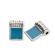 DQ® European metal charms square Antiek Zilver-Petrol Blue (Nikkelvrij)