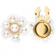 Brass TQ metal button covers flower with pearls Gold-White