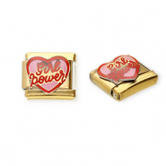 Stainless steel charms for italian bracelet heart "Girl power" Gold-Pink-Red
