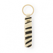 Keychain leather with zebra print White-Black-Gold