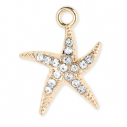 Metal charms starfish with strass Gold-Transparent