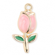 Metal charms tulip Gold-Light Pink-Green