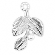 Metal charms leaves with pearl Silver-White