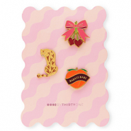 BY31&reg; Pins bow with cherries&nbsp;/&nbsp;leopard&nbsp;/&nbsp;"Badass babe" on card Multicolour Pink-Burgundy Red-Brown-Bordeaux