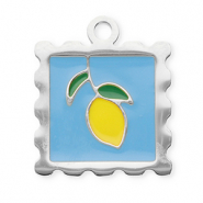 Stainless steel charms square with lemon Silver-Blue-Yellow-Dark Green