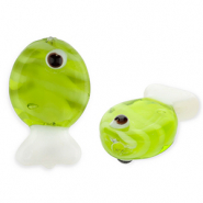 Handmade glass beads fish Transparent Olive Green-White-Black