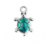 Stainless steel charm enamel turtle Silver-Green
