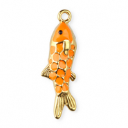 Stainless steel charm enamel fish Gold-Orange-Black